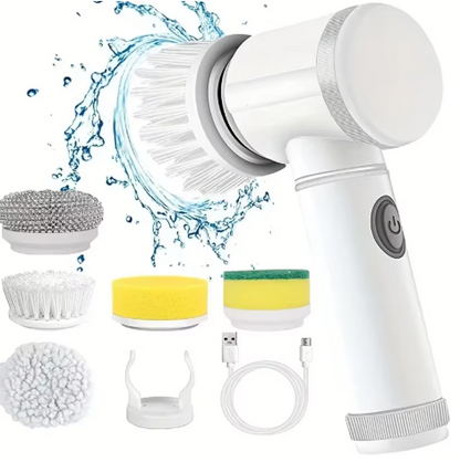 Purificador Elétrico Giratório sem Fio - Escova de Limpeza com 5 Cabeças Substituíveis