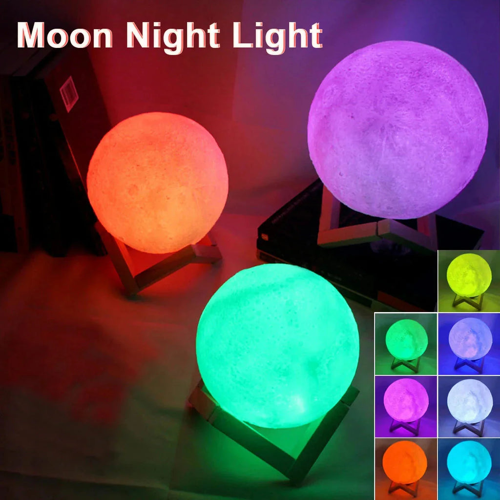 Luminária de Lua Estrelada – bonita luz LED decorativa em cores suaves com design de lua.