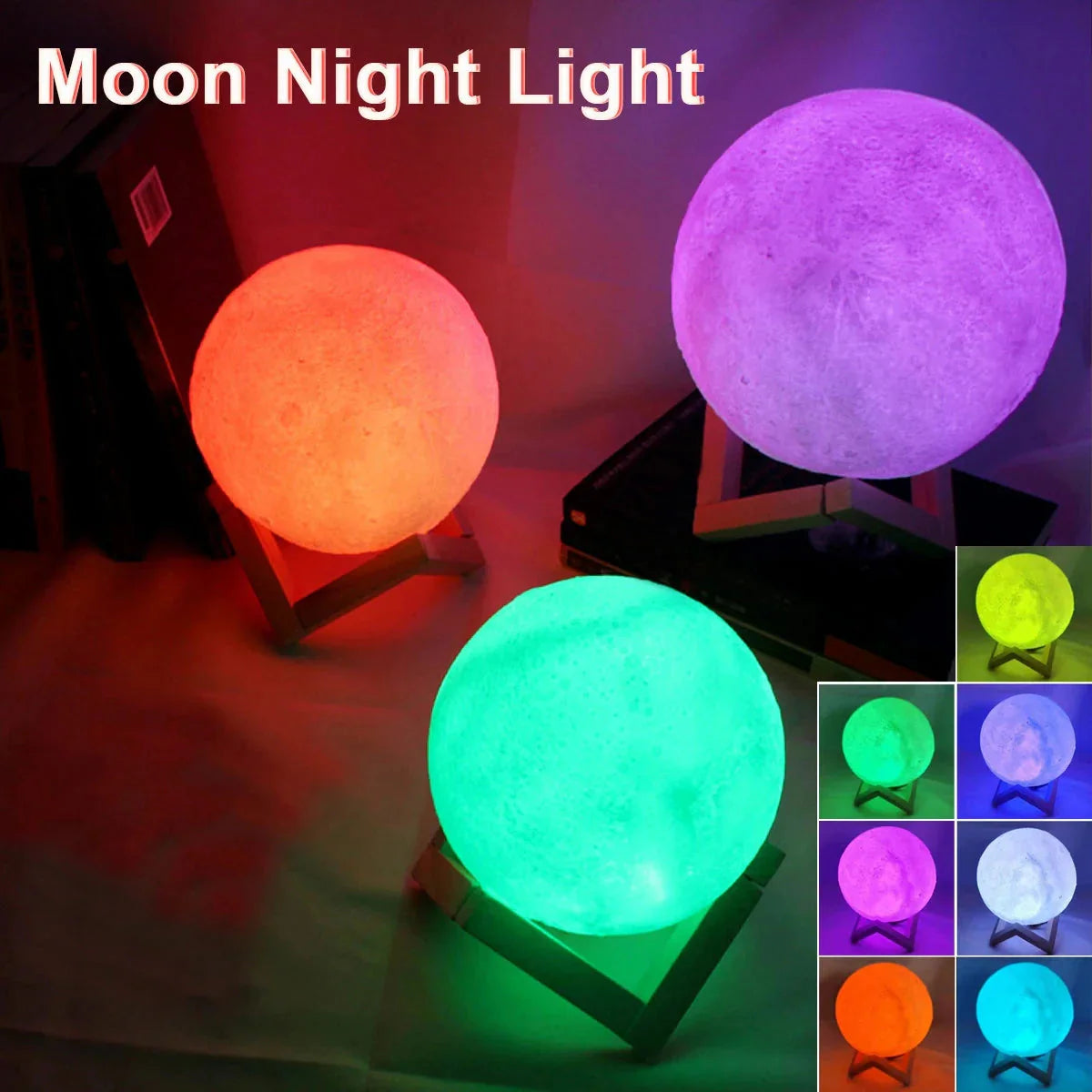 Luminária de Lua Estrelada – bonita luz LED decorativa em cores suaves com design de lua.