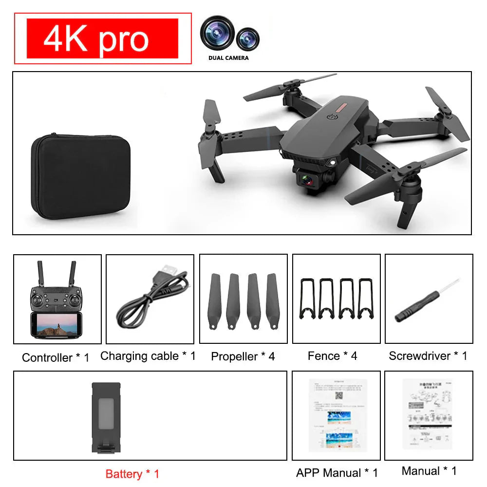 Drone E88 Pro Dobravel - WIFI FPV Camera HD 4K