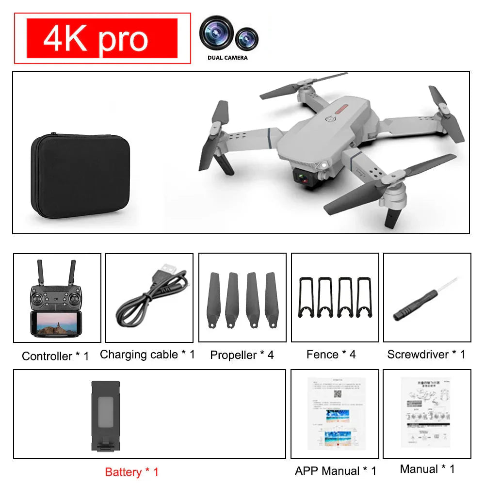 Drone E88 Pro Dobravel - WIFI FPV Camera HD 4K