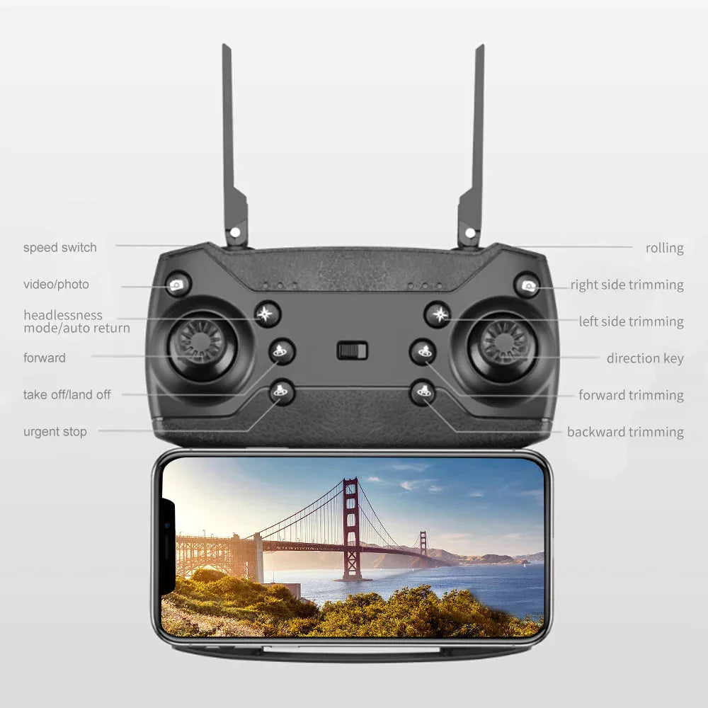 Drone E88 Pro Dobravel - WIFI FPV Camera HD 4K