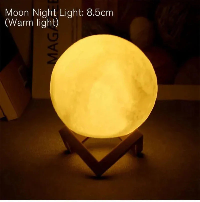 Luminária de Lua Estrelada - Luz LED decorativa de 8cm com design inspirado na lua e estrelas.