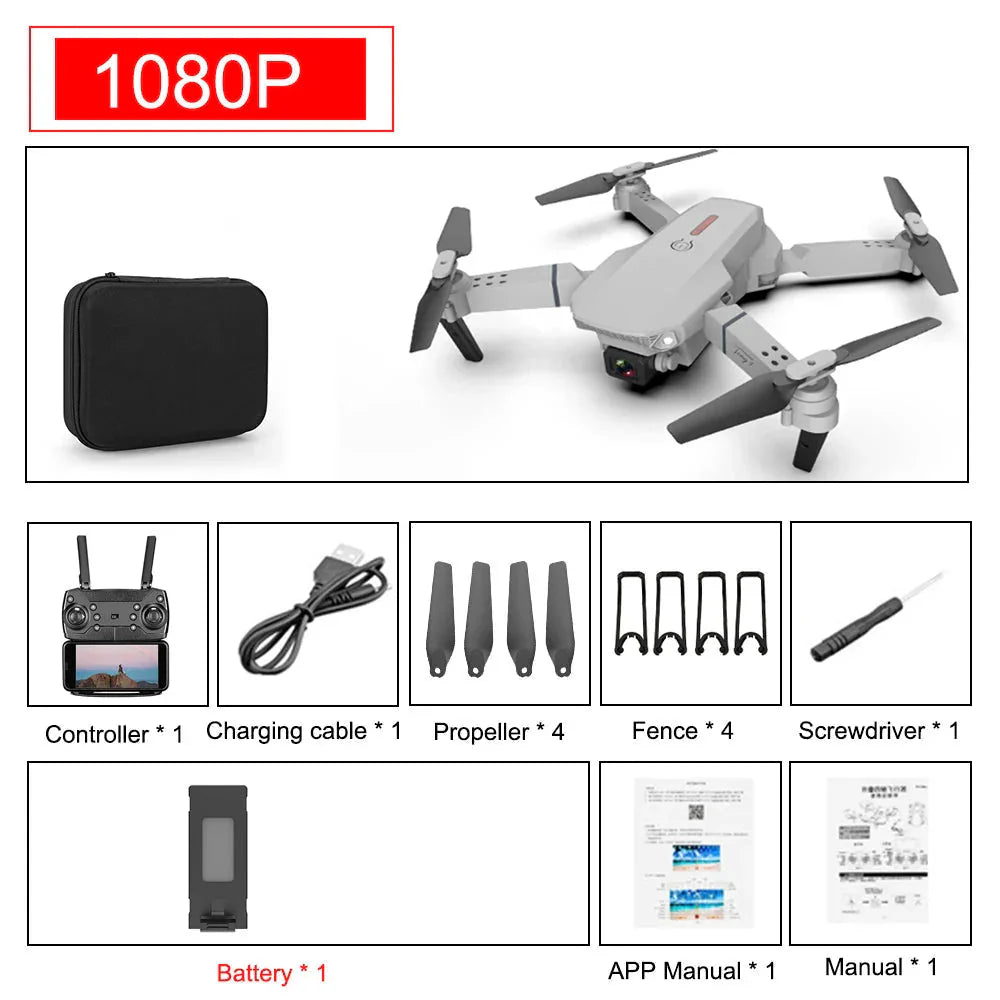 Drone E88 Pro Dobravel - WIFI FPV Camera HD 4K