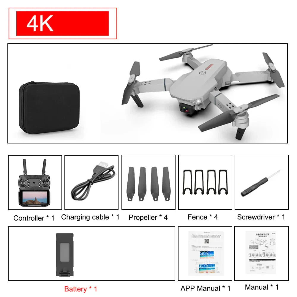Drone E88 Pro Dobravel - WIFI FPV Camera HD 4K