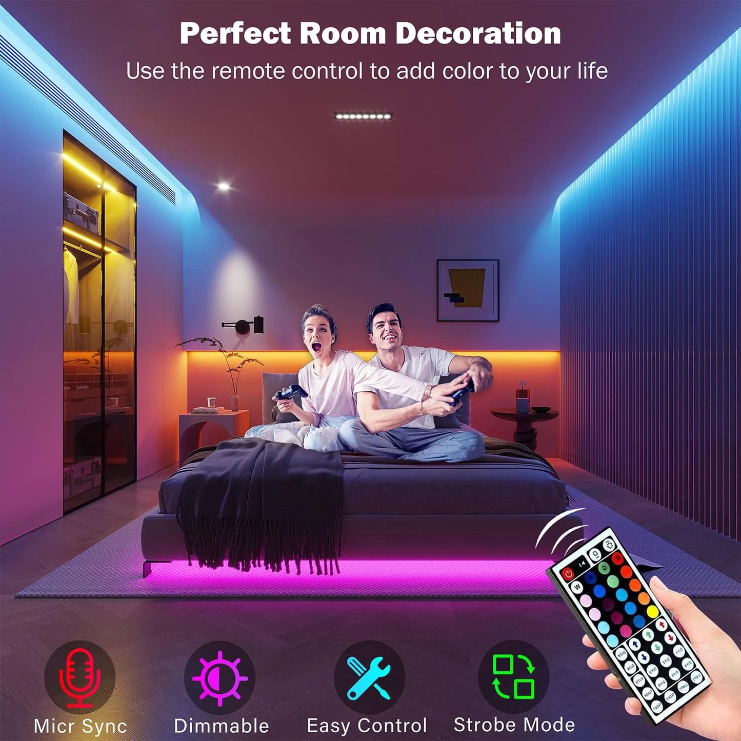 Fita LED RGB com Controle por App - Luz de Ambiente para Quarto e Sala