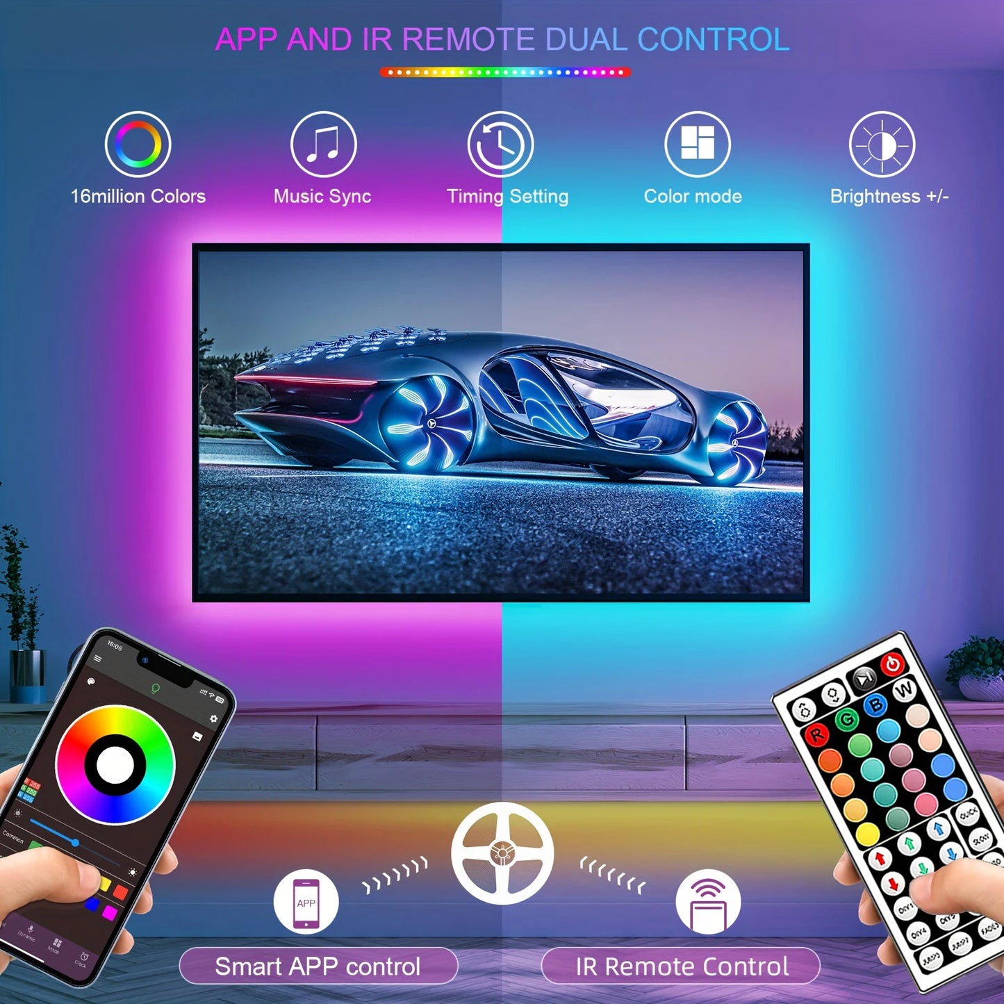 Fita LED RGB com Controle por App - Luz de Ambiente para Quarto e Sala